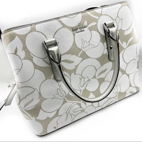 Kate Spade Evangelie Larchmont Ave Breezy Floral Leather Satchel Crossbody Bag - Picture 14 of 16